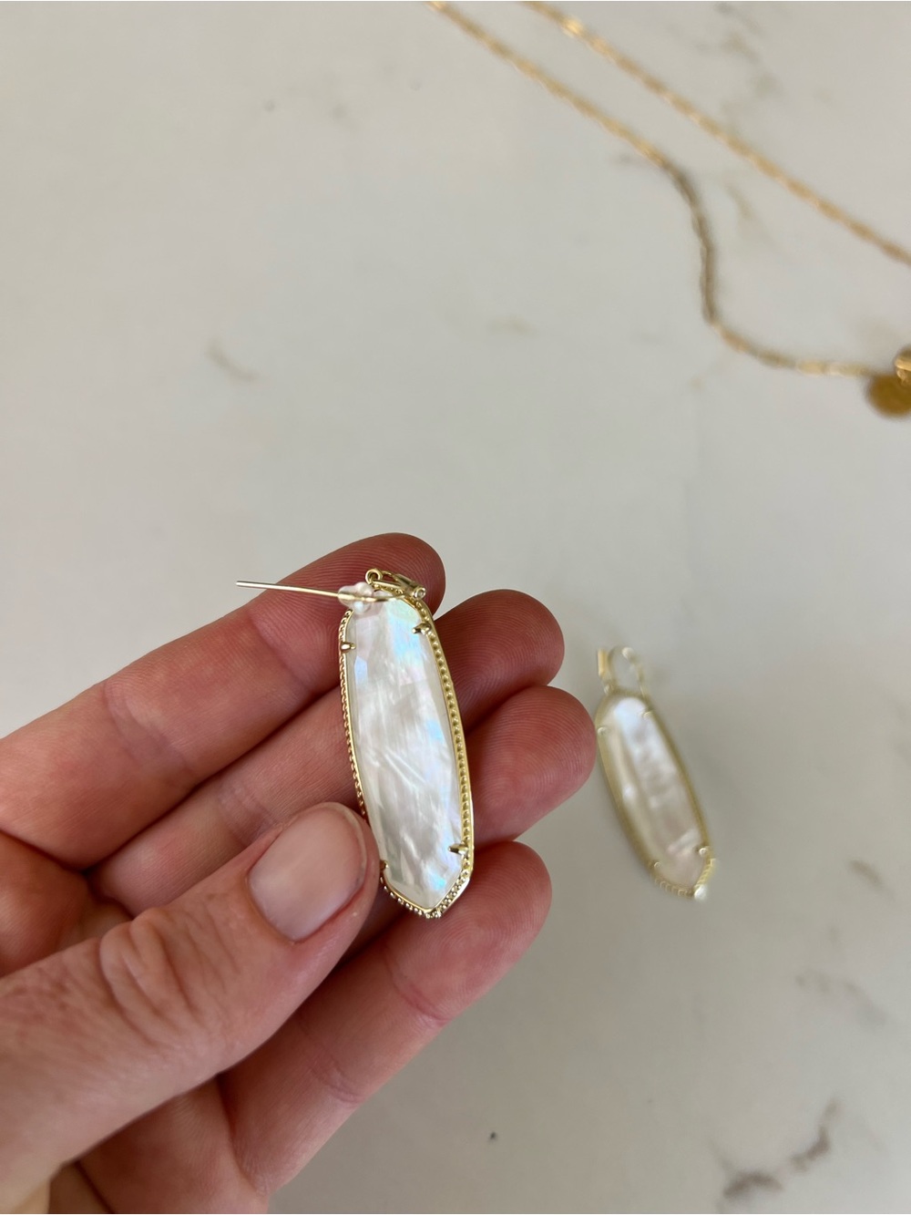 Kendra Scott Gold Frame White Mother-of-Pearl Drop Earrings - Picture 3 of 4